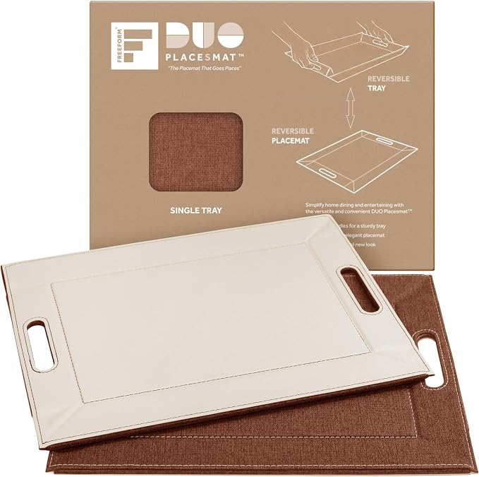 2-in-1 Serving Tray & Placemat | Faux Leather & Reversible | Lays Flat as a Placemat or Folds into an Ottoman Food Tray, Easy to Clean by FREEFORM