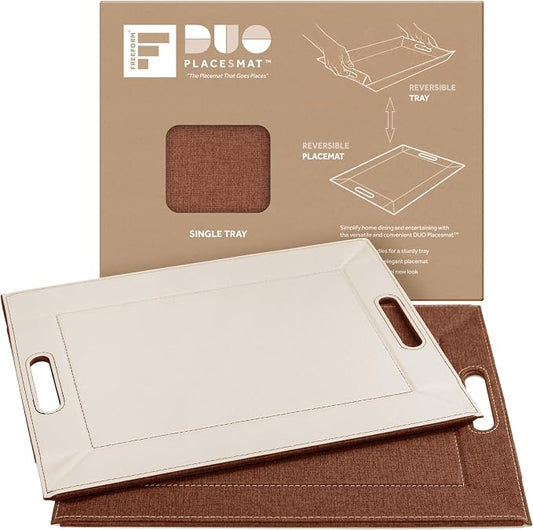 2-in-1 Serving Tray & Placemat | Faux Leather & Reversible | Lays Flat as a Placemat or Folds into an Ottoman Food Tray, Easy to Clean by FREEFORM