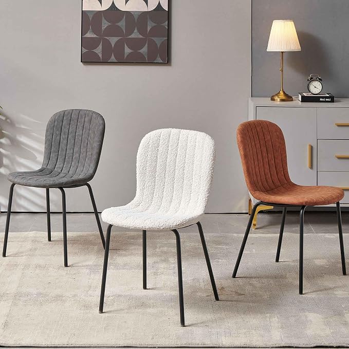 Dining Chairs Set of 4, Modern Mid Century Faux Leather Dining Room Chairs with Black Metal Legs, Comfortable Armless Side Kitchen Chair for Home, Living Room, Bedroom, Restaurant, Brown - Image 9