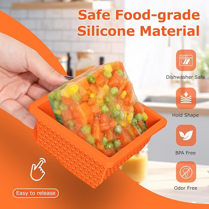 Silicone Freezer Tray with Lid-Stackable Soup Freezer Container Molds,2-Cup Ice Cube Trays for Perfect Portion Control,Food Storage & Meal Prep,Oven & Dishwasher Safe-4 Pack