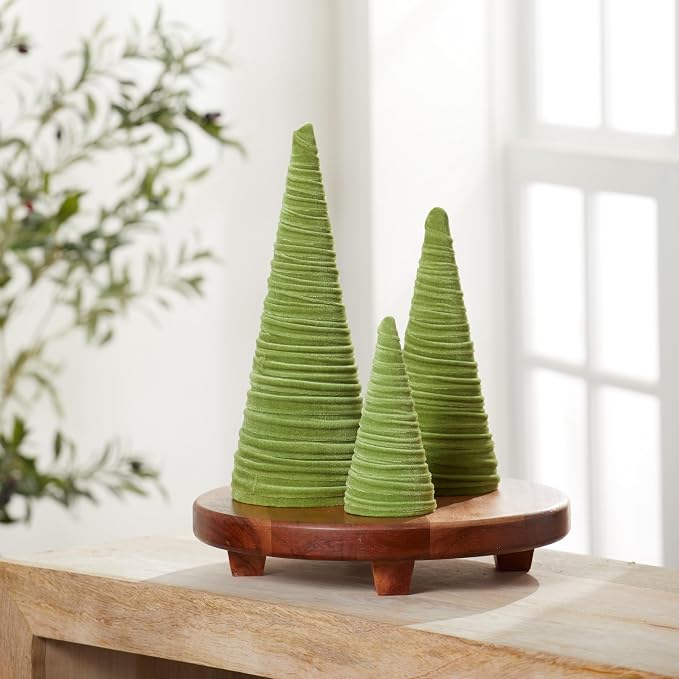 Your Heart's Content Fern Velvet Trees Set of 3, Woodland Navidad Mantel Accent, Nursery Decor, Modern Valentine Tree, Tabletop Centerpiece, Winter Green Bookshelf (Fern) - Image 3
