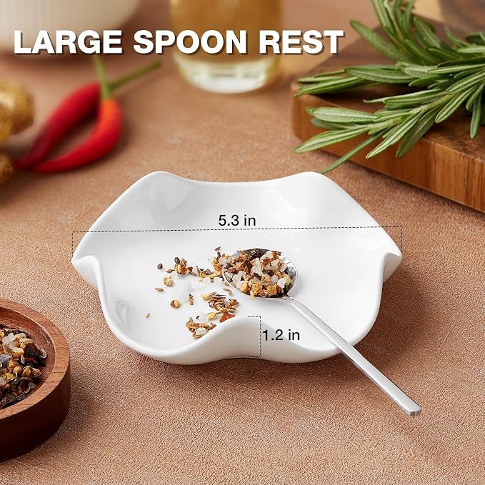 Mfacoy Spoon Rest for Stove Top, 5.3 Inch Ceramic Spoon Holder for Kitchen Counter, Coffee Spoon Holder, Cooking Utensil Rest for Spoons, Ladles, Tong, Heat-Resistant Spoon Rest, Housewarming Gifts - Image 2