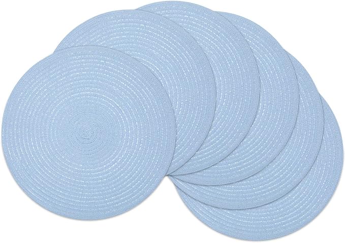 SHACOS Round Braided Placemats Set of 6 Round Table Mats for Dining Tables 15 inch (Light Blue, 6) by SHACOS