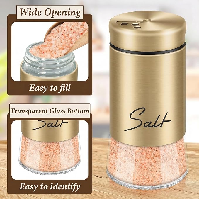 Gold Salt and Pepper Shakers Set, 5 oz | Modern Farmhouse Kitchen Decor, Restaurant & Wedding Use, Housewarming Gifts, Refillable Design - Image 5