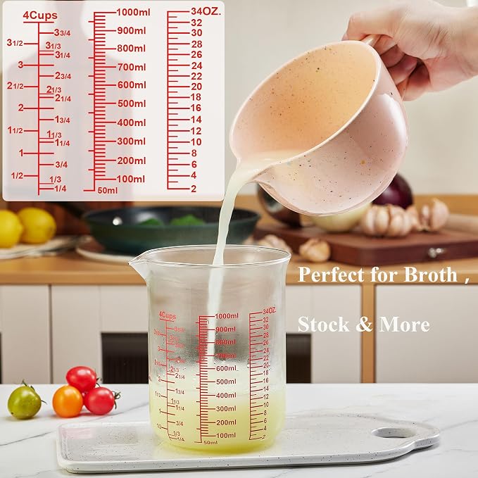 Ackers High Borosilicate Glass Measuring Cup Set with Pour Spout,60ml(2OZ),120ml(4OZ), 250ml(8OZ), 500ml(16OZ), 1000ml(32OZ) Glass Measuring Beaker for Kitchen or Restaurant, Easy to Read - Image 4