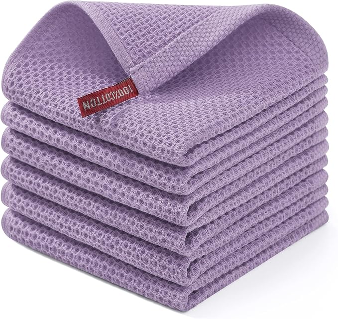 Homaxy 100% Cotton Waffle Weave Kitchen Dish Cloths 6-Pack, Lavender | 12 x 12 Inches, Ultra Soft Absorbent Dish Towels, Quick Drying Dish Rags with Hanging Loop by Homaxy
