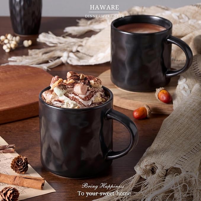 HaWare Coffee Mugs Set of 4, 14 Ounce, Matte Black | Stoneware Latte Cups With Handle, For Man, Woman, Dad, Mom, Drinking Cups for Cappuccino/Cocoa/Milk - Image 7