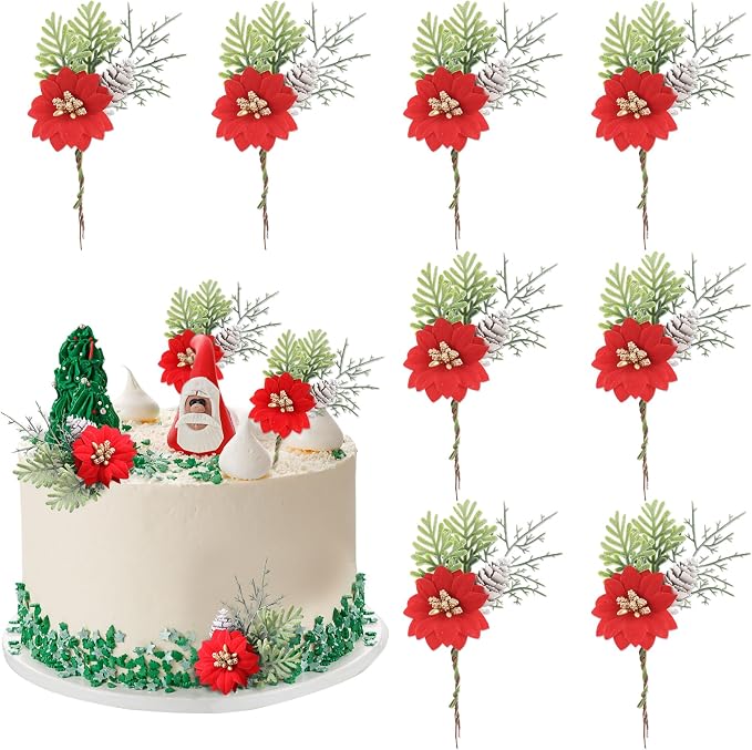 32PCS Christmas Cupcake Toppers Picks With Flowers, Pinecone, Pine Tree for Merry Christmas Table and Baby Shower Decorations Supplies - Image 8