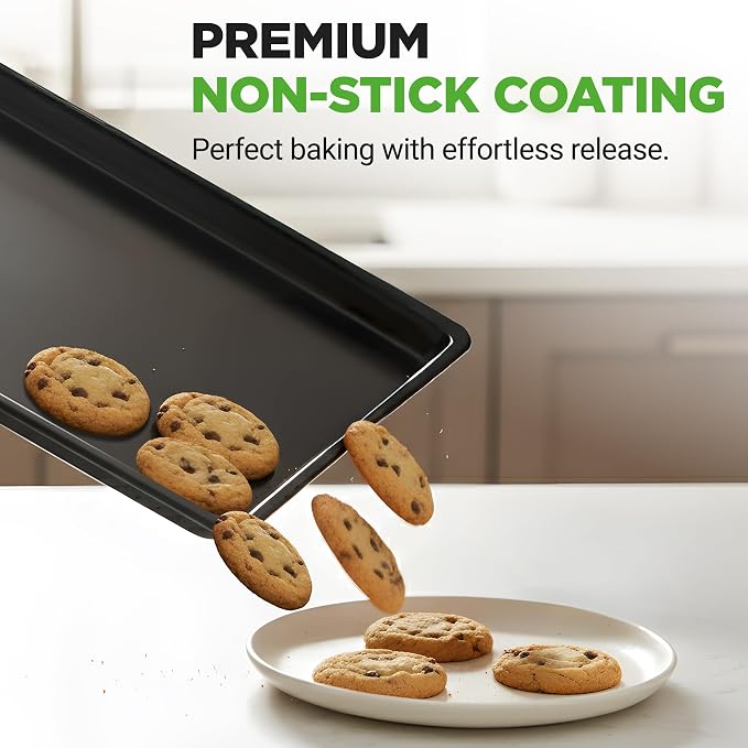 NutriChef 2-Piece XL Mega Cookie Sheet Baking Pans Set - 22" x 16" Extra Large Nonstick Carbon Steel Oven Baking Tray Pans, Stackable Bakeware, Black - NCLGBP16 - Image 7