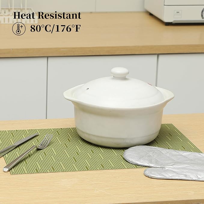 Leetaltree Pea Green Placemats Set of 12 - Heat Resistant Non-Slip Place mats for Dining Table, Washable Durable PVC Vinyl Woven Table Mats（Pea Green, 12） - Image 4