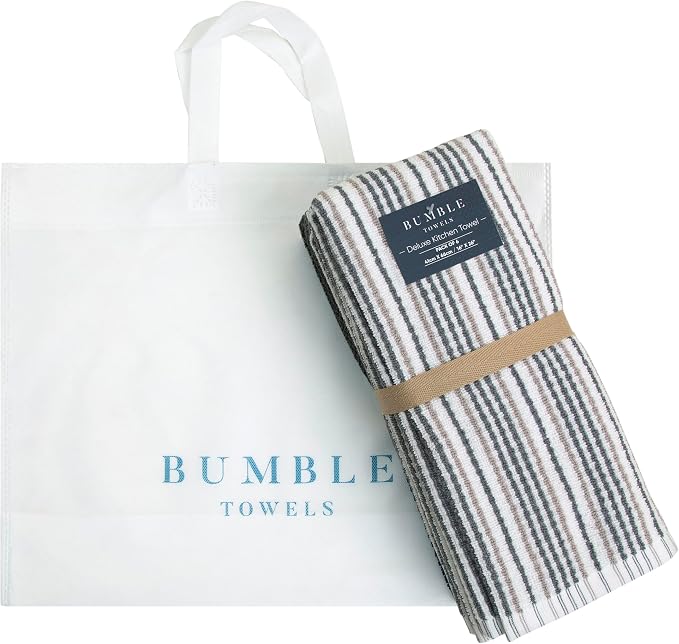 Bumble Kitchen Towels 6 Pack 100% Cotton 16"x26" - Grey Wide Stripe | 430 GSM Soft Kitchen Hand Towels with Hanging Loop, Highly Absorbent & Durable for Washing and Drying Dishes - Image 6