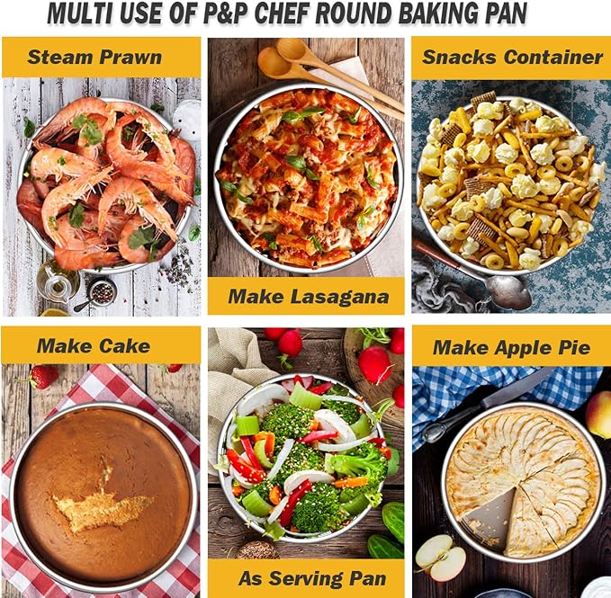 P&P CHEF Cake Pan Set of 3, 8" + 9.5" + 11" Round Baking Layer Cake Pan Tin | Stainless Steel & Mirror Finish, Bakeware for Birthday Weeding Anniversary, Heavy Duty & Non Toxic, Oven & Dishwasher Safe - Image 6