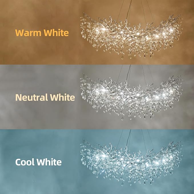 55" Crystal Tree Branch Chandelier Chrome Rectangular Chandelier | 16 Lights Luxury Raindrop Chandeliers Modern Hanging Pendant Light Fixtures for Dining Room Kitchen Island Living Room - Image 5