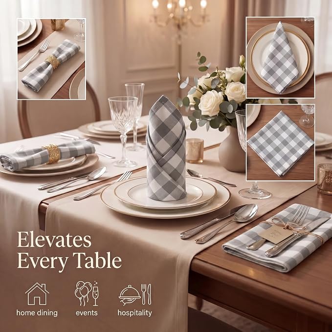Urban Villa Cloth Napkins Cotton 20x20 (Set of 12) Grey - Image 2