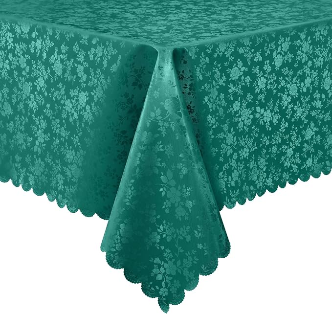 Smiry Rectangle Waterproof Heavy Duty Vinyl Tablecloths, 60 x 120 Inch | Wipeable Washable Floral Embossed Table Cover for Kitchen and Dining Room, Indoor & Outdoor Use, Christmas Green by Smiry