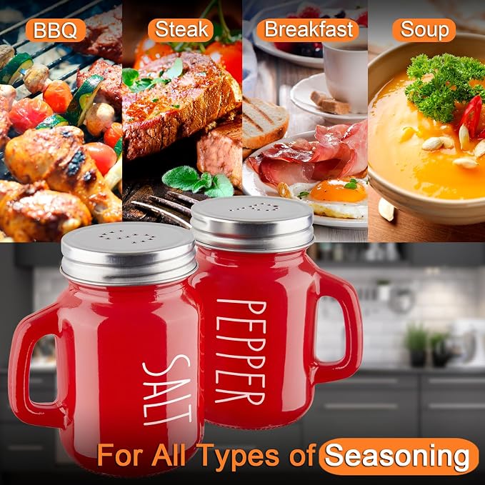 Red Salt and Pepper Shakers Set, ZOSUJO 4 oz Cute Modern Glass Christmas Red Shaker Sets with Stainless Steel Lids, Red Kitchen Decor and Accessories for Home Restaurants Weddings - Image 5