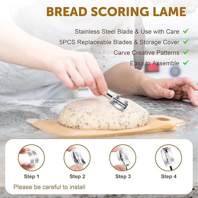 TeamFar Sourdough Bread Baking Supplies, 9” Round & 10” Oval Bread Proofing Basket Set with Liner, Sourdough Starter Kit for Bread Making, Bread Lame/Whisk/Dough Scraper/Basting Brush