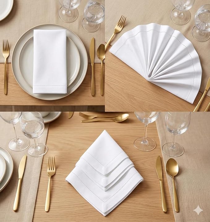 Urban Villa Hemstitch Cloth Dinner Napkins Cotton 20”x20” (Set of 6)-White - Image 7