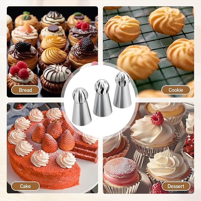 Cake Decor Piping Tips, 22 Sets of Stainless Steel Floral Piping Set, Large Sized Variety Styles Cake Decorating Gadgets, Suitable for Baking Enthusiasts (1)