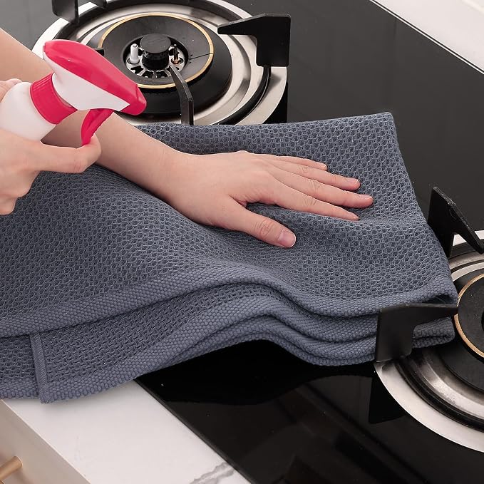 Homaxy 100% Cotton Oversized Waffle Weave Kitchen Towels 4-Pack, Dark Grey | 20 x 28 Inches, Ultra Soft Absorbent Dish Towels, Quick Drying Large Cleaning Towels - Image 5