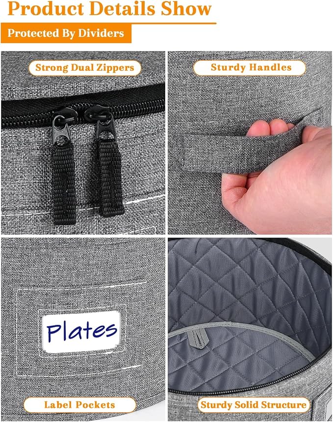 punemi China Storage Containers, 4-Set Hard Shell Dish Storage for Moving | Hard shell support with felt dividers for charger plates, dinnerware and china; stackable design holds set of 12 - Image 5
