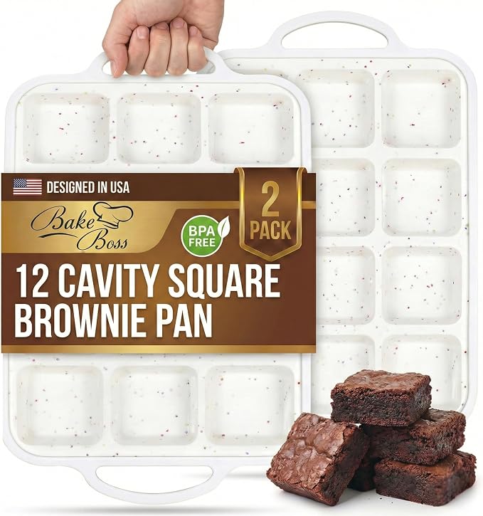 Silicone Brownie Pans with Dividers - 2 PACK - CREAM | Metal Reinforced Silicone Brownie Pans for Baking, Nonstick Brownie Pan, Easy Release Surface, Dishwasher Safe by BAKEBOSS
