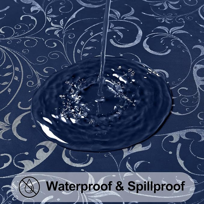 Smiry Rectangle Waterproof Heavy Duty Vinyl Tablecloths, 60 x 84 Inch | Wipeable Washable Floral Embossed Table Cover for Kitchen and Dining Room, Indoor & Outdoor Use, Dark Blue - Image 2