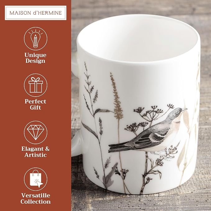 Maison d' Hermine Coffee Mug with Handles Tea Cups (15 Ounce, Pack of 1) | Fine Bone China Coffee Mugs for Hot Beverages Cappuccino Latte Home Spring Summer -Meadow Florals - Brown - Perfect Pasture - Image 2