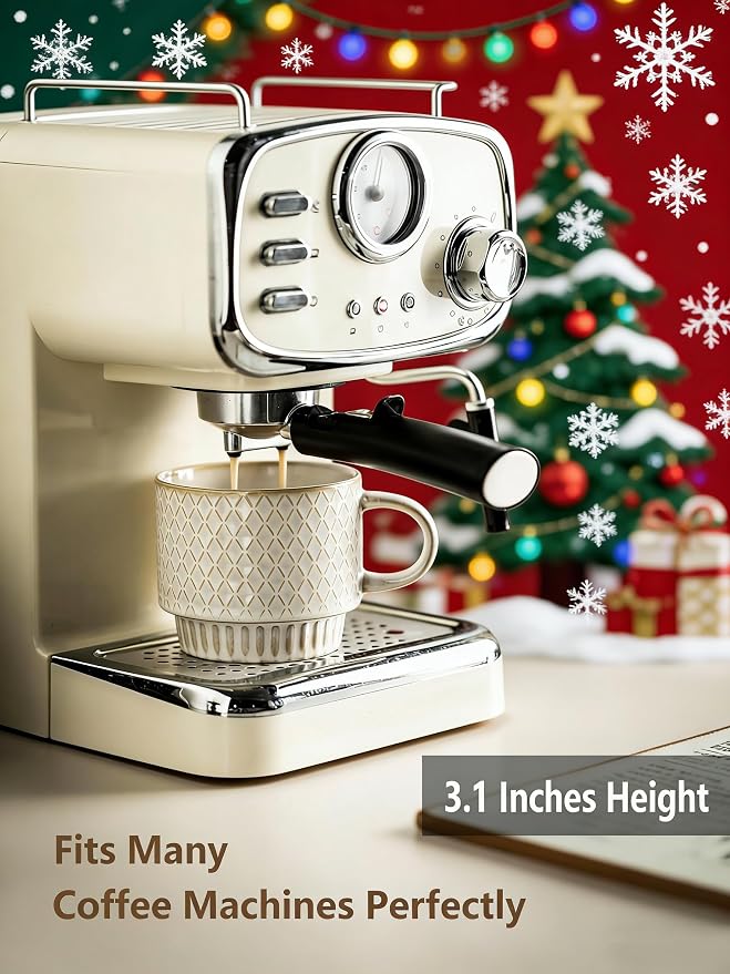 Gomakren Coffee Mugs Set of 4 Ceramic Coffee Cup with Stand, Creamy White | 13oz Stackable, Embossed Grid Mugs, Black Metal Rack, Lead-Free Dishwasher Safe, with Gold Spoons for Home Coffee Bar - Image 2