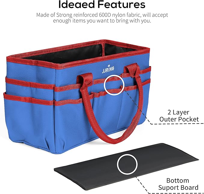 JJRING Craft and Art Tote - 600D Blue Nylon Fabric Art Sewing Organizer Bag with Pockets - for Craft, Scrapbooking, Medical, and Office Supplies Storage