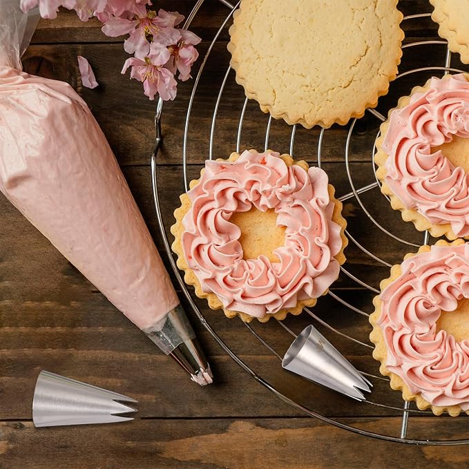 3 Pcs 1M Cake Piping Tips, Stainless Steel Icing Tips Seamless Frosting Piping Kit 1M Star Tip Nozzles for Buttercream Pipings Cake Cupcake Cookie Dessert DIY Art