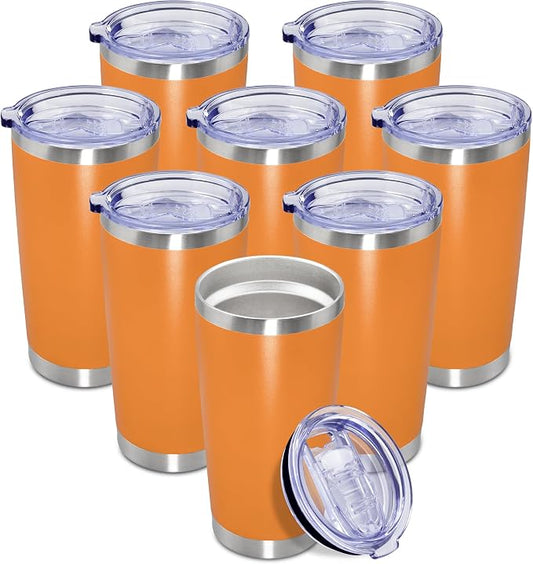 20oz Tumbler Insulated Coffee Tumblers with Lid Stainless Steel Orange 8P | 20 oz Tumblers Double Wall Insulated Vacuum 20oz Coffee Mug Leak Proof Tumblers with Lid Powder Coated - Orange 8 Pack by AEPDTD