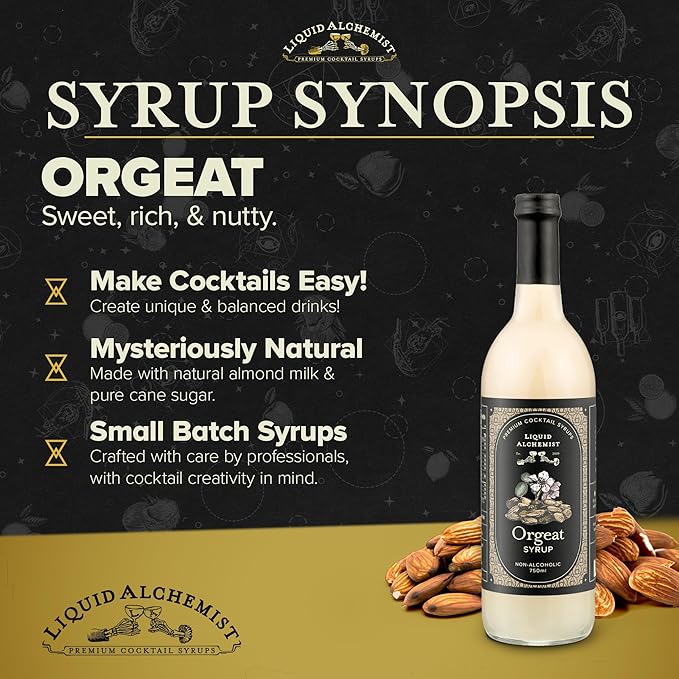 Liquid Alchemist Orgeat Syrup for Cocktails - Real Ingredients Make Our Almond Syrup the Perfect Mai Tai Mix - Non-GMO, Gluten Free & Vegan (25.4 oz)