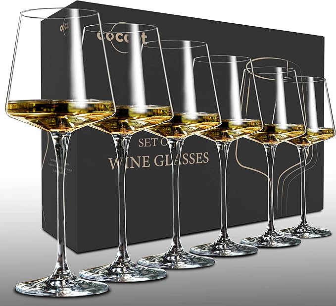 coccot Wine Glasses Set of 6,Crystal White Wine Glasses,Red Wine Glass Set, Wine Glasses Long stem,Clear Lead-Free Premium Blown Glassware (18.5oz,6 pack) by coccot
