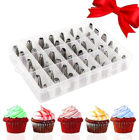 48-Piece Numbered Piping Tips, Cookie Icing Tips, Cookie Decorating Kit, Cake Decorating Tips for Cupcakes Cookies, Cake Supply Master Decorating Tip Set