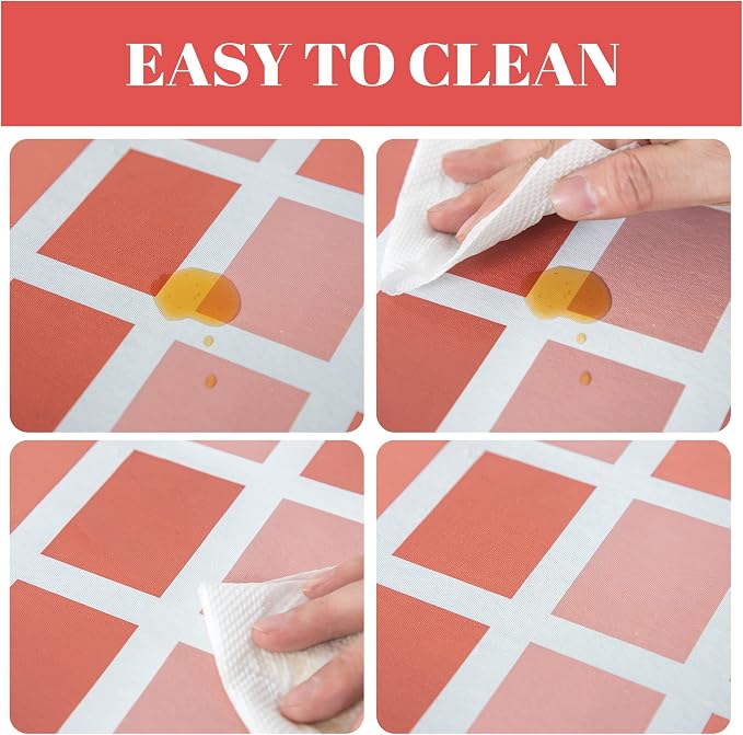 FIFTY FEET 70 * 52 Inch Rectangle Tablecloth, Vinyl Tablecloth with Flannel Backing for Rectangle Tables Waterproof, Plastic Picnic Table Cover for Dining Table/Buffet Parties/Camping(Red Plaid) - Image 4