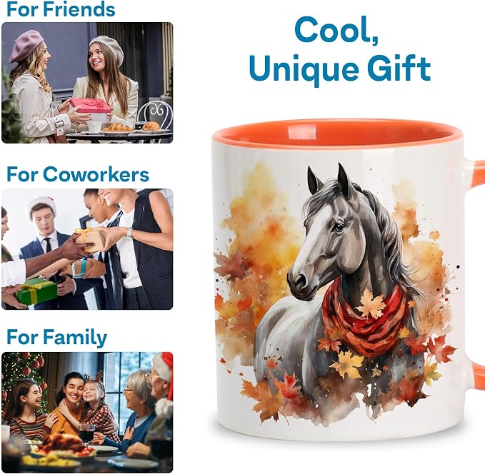 Hyturtle Fall Horse Coffee Mug Gifts For Horse Lovers on Thanksgiving | Autumn Decor, Horse Gift For Women, Durable 11oz ceramic mug, Vivid double-sided fade-resistant print, Comfort grip handle - Image 6