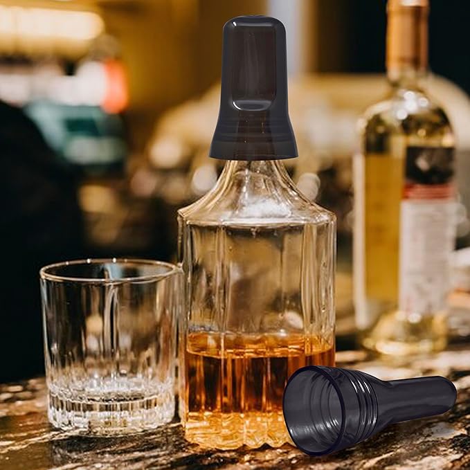 Esatto 24 Pieces Pour Spout Covers - Liquor Bottle Toppers Black, Universal Bottle Pour Dispenser,Liquor Bottle Covers Bottle Cover Dust for Home Kitchen Tools Supplies (Black)