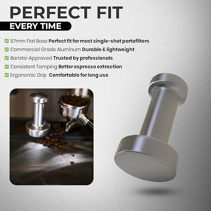 Rattleware Premium Aluminum Espresso Tamper (57 mm) - Ideal for Baristas & Coffee Lovers - Sleek Material & Design - Ultimate Tamping Precision & Consistency