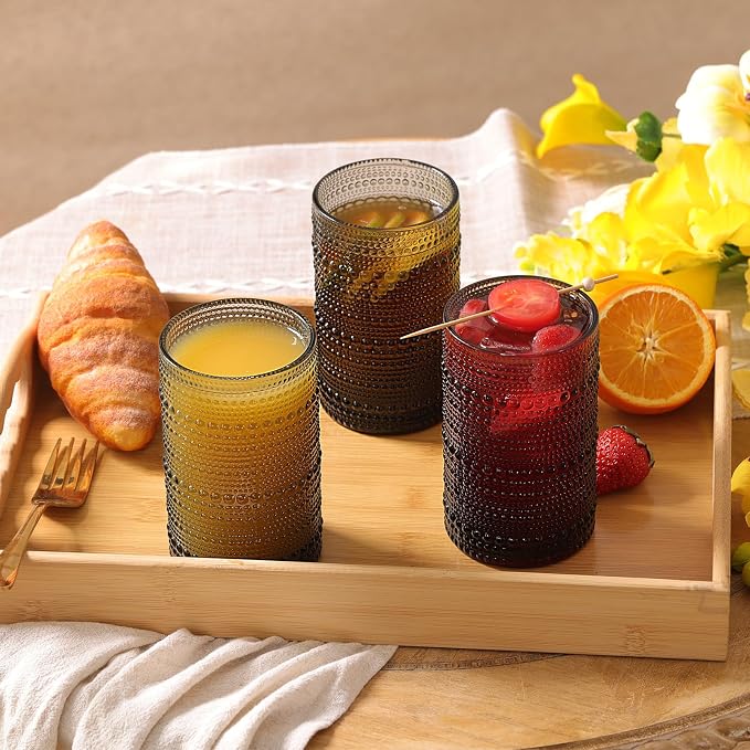 Moretoes 15oz Gray Hobnail Drinking Glasses Set of 6 | Vintage Highball Glass Cups, Kitchen Drinkware Glassware for Beer,Cocktail,Whiskey,Juice and Various Mixed Drinks - Image 7