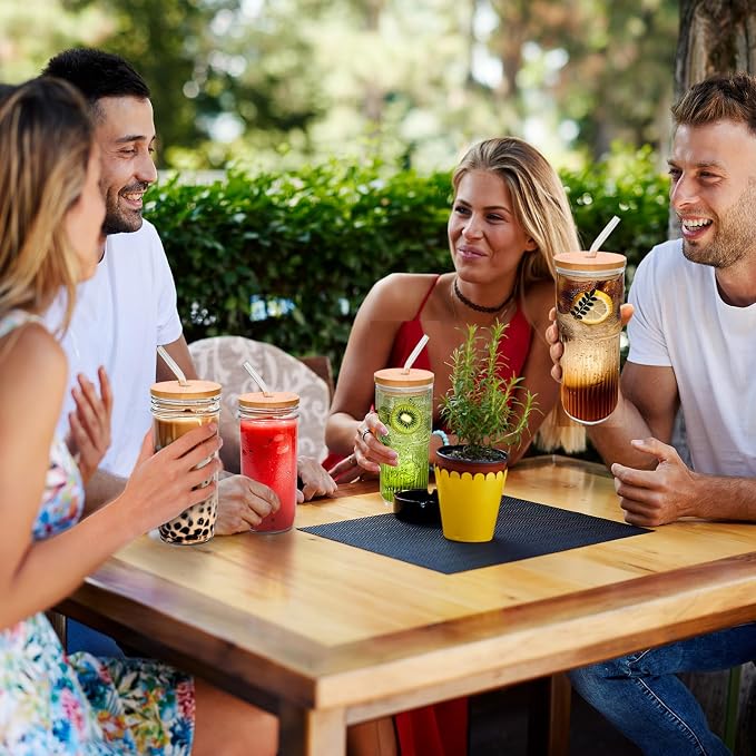 32oz Ribbed Glassware Large Cup, Glass Cups With Lids And Straws,Iced Coffee Cups With Lids,Glasses Drinking Set,Cute Cups,Boba Cup,With Straw Brush,Ideal Gift - Image 7