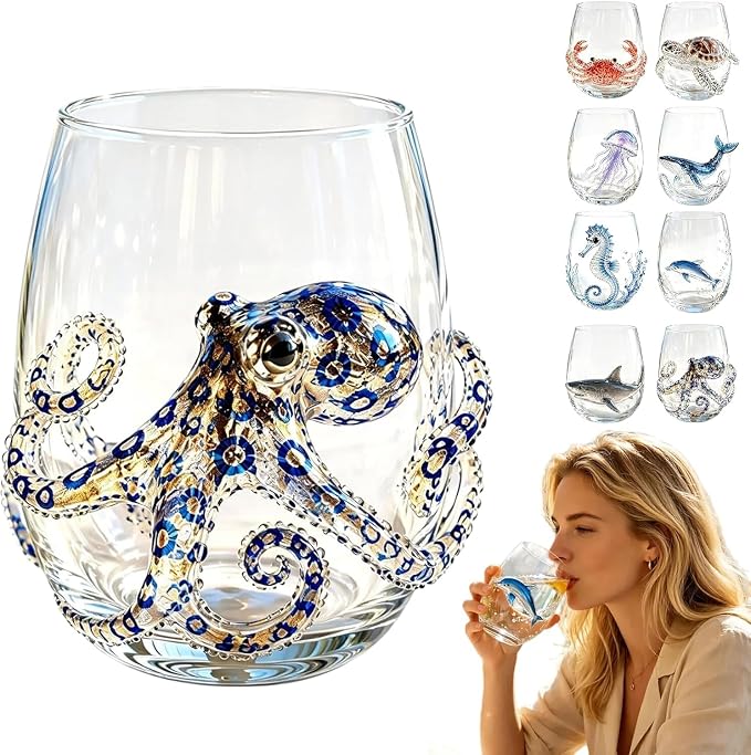 Artisan Blue Octopus Glassware Handmade 3D Ocean Decor Gift by Unknown