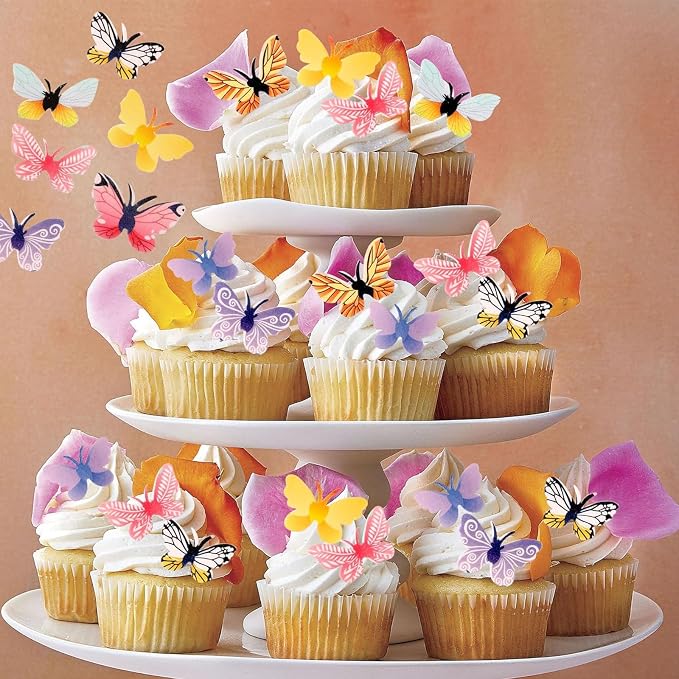 YOcity 72Pcs Edible Butterflies Cake Toppers Edible Butterfly Cupcake Toppers Wafer Paper Butterflies Edible Butterfly Cake Decorations for Wedding Birthday Party Cupcakes Decorating(Mix Color) - Image 5
