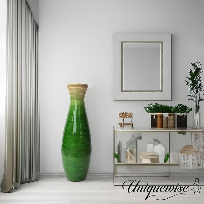 Uniquewise 24" Classic Bamboo Floor Vase Handmade, for Dining, Living Room, Entryway, Fill Up with Dried Branches Or Flowers, Glossy Green - Image 7