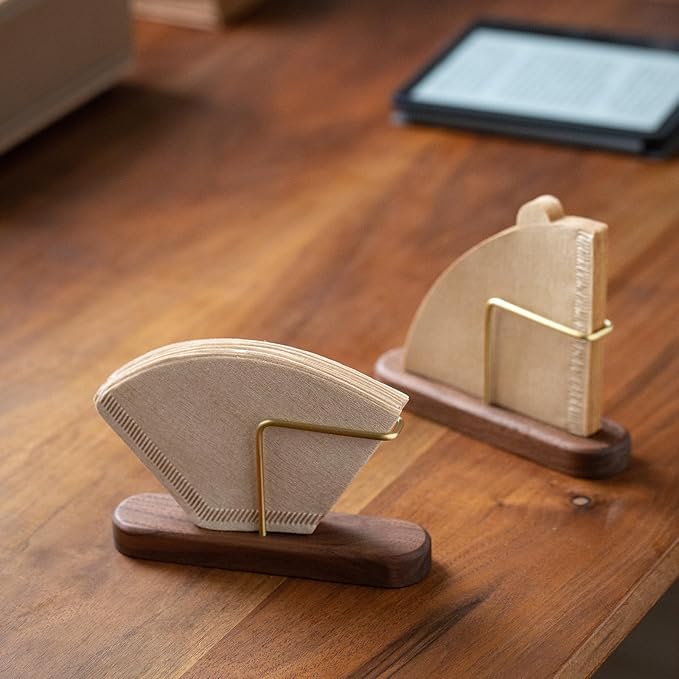 Coffee Filter Holder, Cone Coffee Filter Holder Storage, Coffee Filter Stand for V60 Coffee Filters Size #01 and #02 (Walnut)