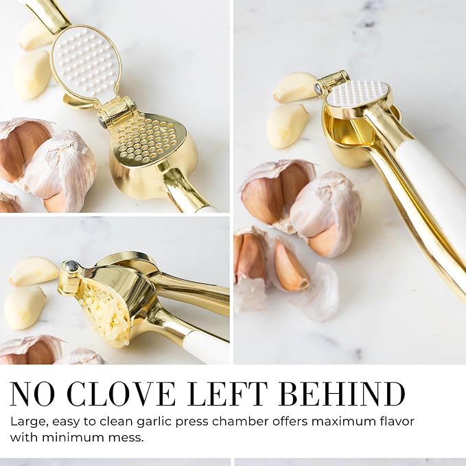 Styled Settings White & Gold Cooking Utensils Set, 8-Piece | Kitchen Utensils Set Includes Can Opener, Tongs and Garlic Press, White and Gold Kitchen Accessories for Kitchens - Image 7