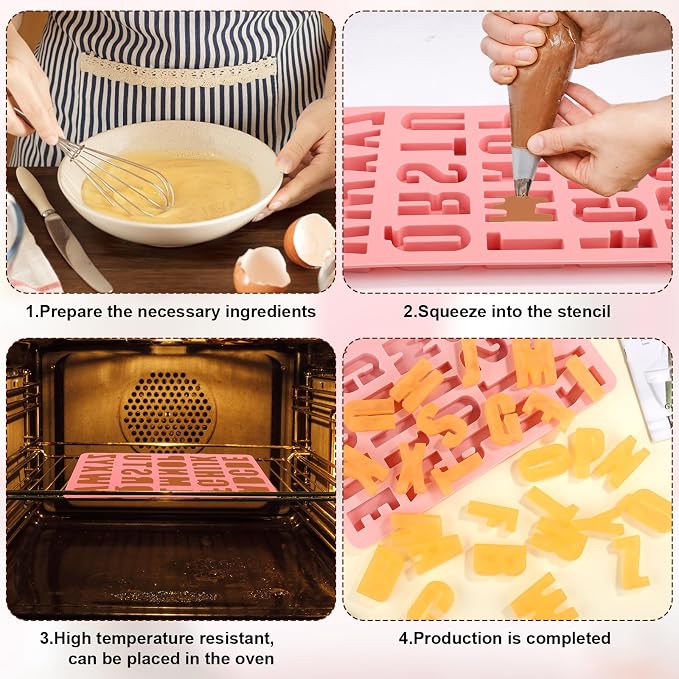 26 Cavities Silicone Letter Mold for Baking, Chocolate Letter Mould Alphabet Crayon Mold Non-Stick Large Depth Chocolate Letter Stencil for Making Candy Cake Biscuit Dessert (Pink) - Image 5