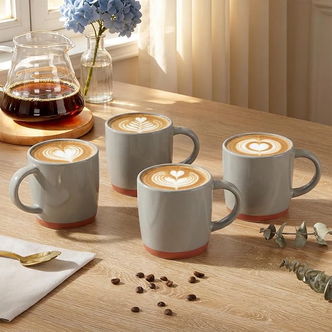 E-far Ceramic Coffee Mug Set of 4, 12oz Stoneware Coffee Cup with Handle, Porcelain Tea Cups, Modern Farmhouse Latte Mug Gift Set for Women & Men, Microwave Safe, Speckled Khaki - Image 4