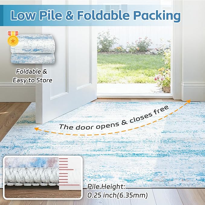 5x7 Washable Area Rug for Living Room Bedroom: Non-Slip Modern Light Blue | Machine Washable TPR Backing, Stain-Resistant Low Pile, Pet & Kid Friendly, Abstract Decor for Dining Room, Dorm, Home Office - Image 7