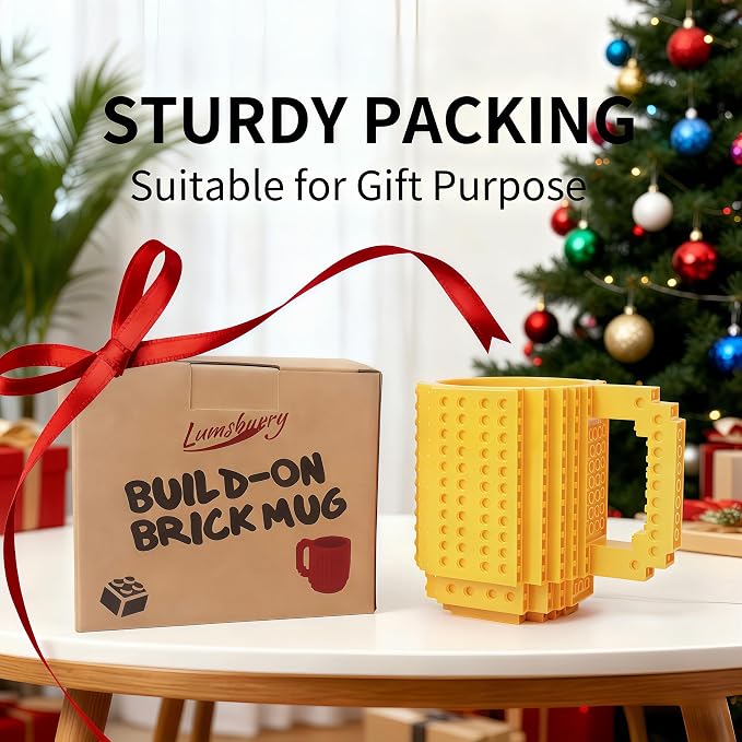 Lumsburry Build-on Brick Coffee Mug, Funny DIY Unique Novelty Drinking Cup | Building Blocks Creative Mug, for Men Women Kids Dad Mom, Present Exchange Ideas, Xmas Birthday White Elephant(Yellow) - Image 7